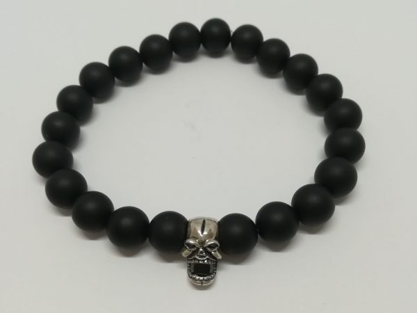 bracciale elastico teschio pietra lavica levigata